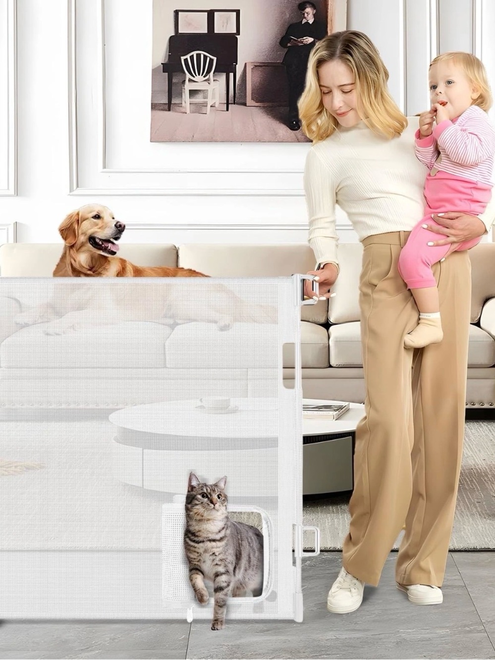 NWT 55” retractable baby gate with cat flap / cat door / Pet & Baby Safety Gate